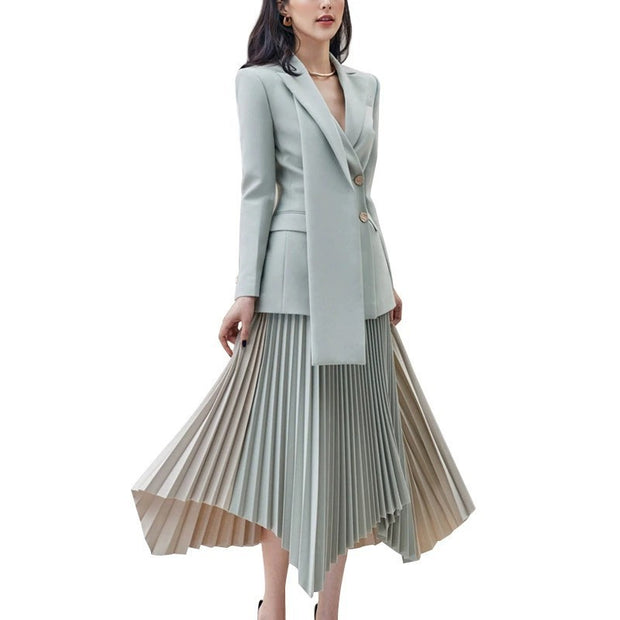 Fashion Elegant Stitching Contrast Color Female