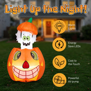 2.8 FT Halloween Inflatables Animated Pumpkin Ghost, Outdoor Decorations Blow Up Yard Decor With Built-in LEDs For Indoor Party Garden Lawn Decor