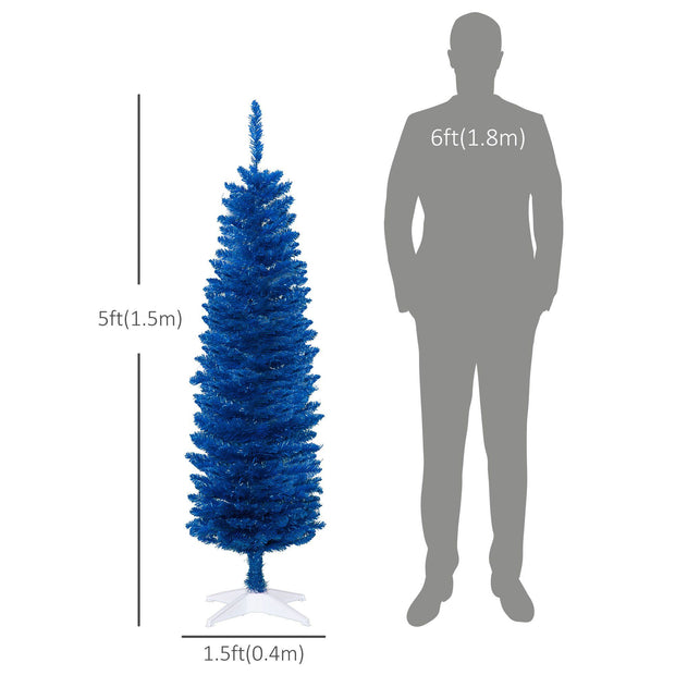 5ft Pencil Christmas Trees, Skinny Artificial Christmas Tree For Xmas Holiday Decor, Deep Blue