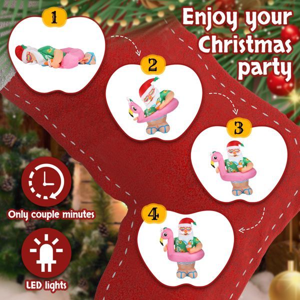 5.9 FT Lighted Christmas Inflatable Decoration, Inflatable Hawaii Santa Claus Outdoor Decoration, Funny Blow Up Yard Decorations With Built-in LED Lights For Holiday Party Front Yard Lawn Garden Decor