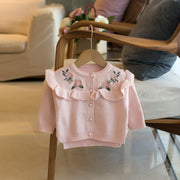 Delicate Crew Neck Embroidered Cardigan Sweater
