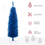5ft Pencil Christmas Trees, Skinny Artificial Christmas Tree For Xmas Holiday Decor, Deep Blue