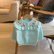 Delicate Crew Neck Embroidered Cardigan Sweater