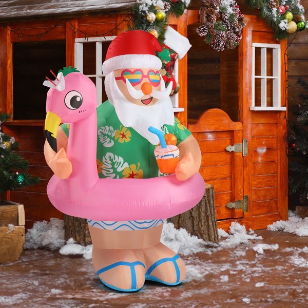5.9 FT Lighted Christmas Inflatable Decoration, Inflatable Hawaii Santa Claus Outdoor Decoration, Funny Blow Up Yard Decorations With Built-in LED Lights For Holiday Party Front Yard Lawn Garden Decor