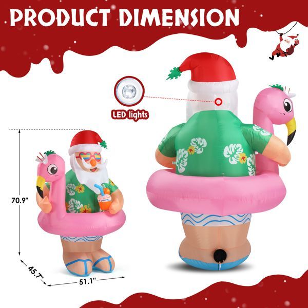 5.9 FT Lighted Christmas Inflatable Decoration, Inflatable Hawaii Santa Claus Outdoor Decoration, Funny Blow Up Yard Decorations With Built-in LED Lights For Holiday Party Front Yard Lawn Garden Decor