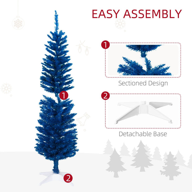 5ft Pencil Christmas Trees, Skinny Artificial Christmas Tree For Xmas Holiday Decor, Deep Blue