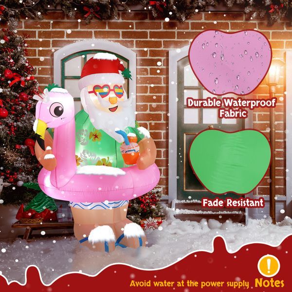 5.9 FT Lighted Christmas Inflatable Decoration, Inflatable Hawaii Santa Claus Outdoor Decoration, Funny Blow Up Yard Decorations With Built-in LED Lights For Holiday Party Front Yard Lawn Garden Decor
