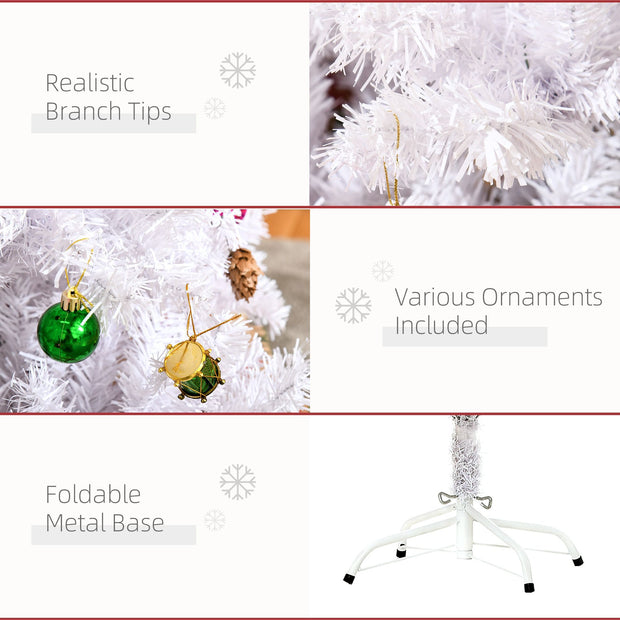 4.9ft Artificial Christmas Tree Xmas Holidays Decor With Ornament White