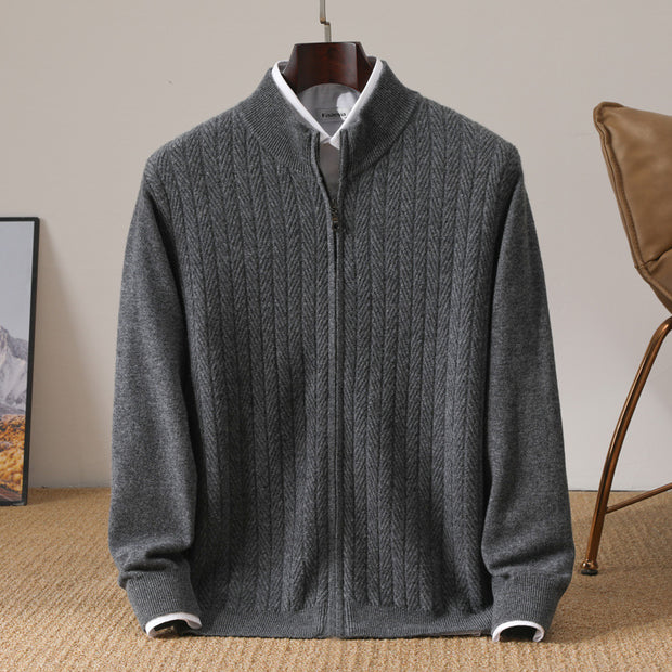 Wheat Twisted Zipper Knitted Cardigan Coat Men's High Sense
