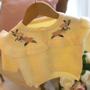 Delicate Crew Neck Embroidered Cardigan Sweater